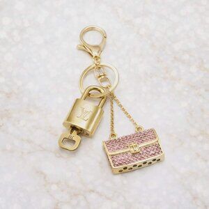 Authentic Louis Vuitton Lock & Key with Unbranded Flower Charm, Keychain